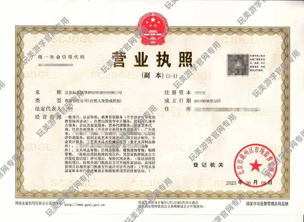 玩美游学执照